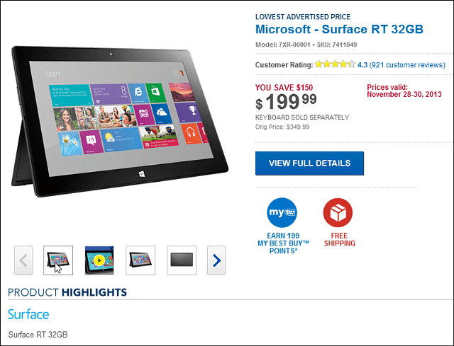 הדיל בסט בלאק פרייסטיי בסט ביי: Microsoft Surface RT 32GB 199 דולר