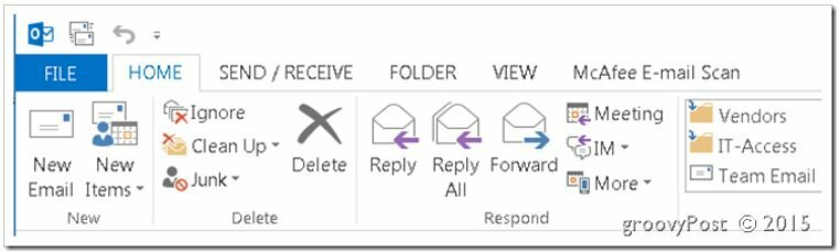 סרגל הכלים של Outlook 2013