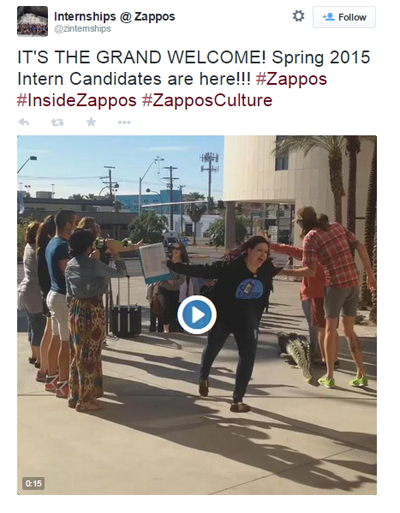zappos התמחות בברכה ציוץ וידאו