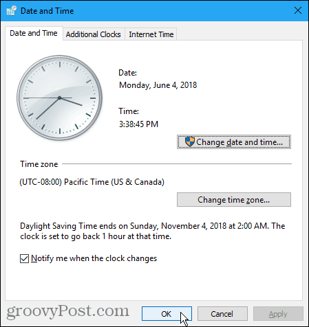 תיבת דו-שיח תאריך ושעה ב- Windows