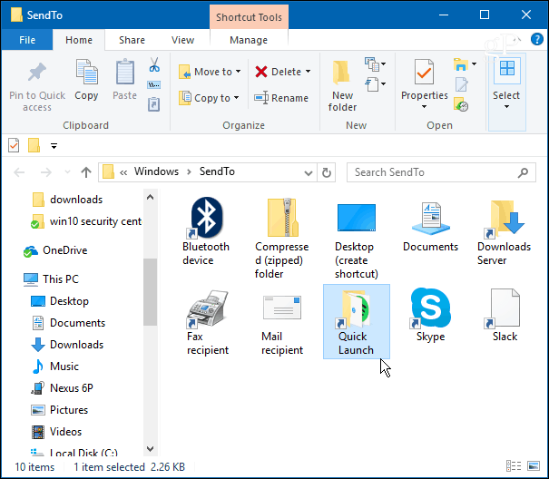 הוסף את סרגל ההפעלה המהירה לתפריט ההקשר 'שלח אל' של Windows 10