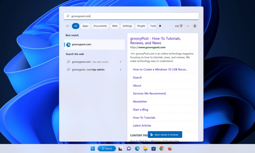 חיפוש Windows 11 מוצג