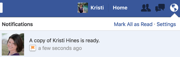 תקבל התראה כאשר ארכיון עמודי הפייסבוק שלך מוכן.