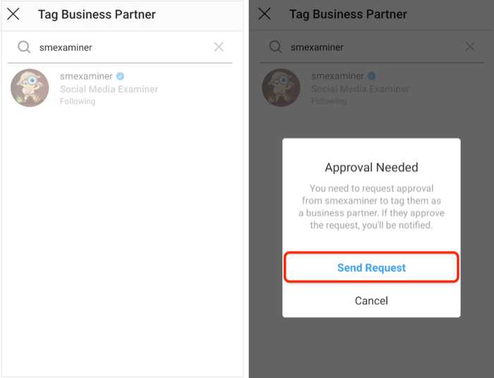 שלח בקשה לאישור לשותף העסקי באינסטגרם