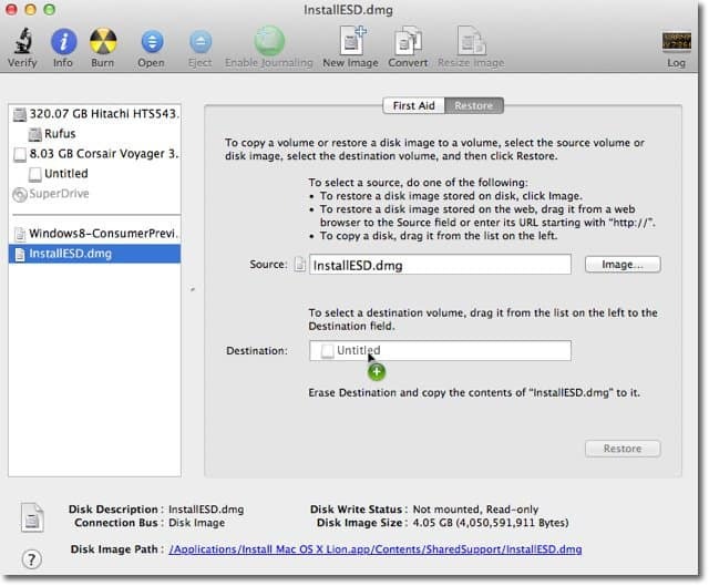 Apple OS X Lion: כיצד ליצור תמונת דיסק שניתן לאתחל