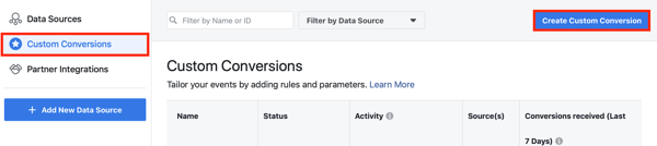 השתמש בכלי הגדרת האירועים של פייסבוק, שלב 10, אפשרות תפריט להגדרת המרות מותאמות אישית לפיקסל שלך בפייסבוק 