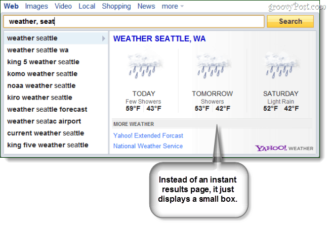 Yahoo חיפוש ישיר למזג אוויר