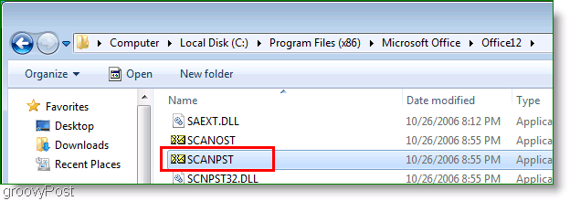 צילום מסך - Outlook 2007 ScanPST