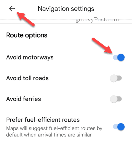 הגדרה להימנע תמיד מכבישים מהירים במפות Google