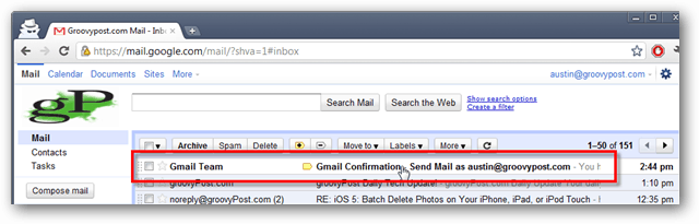 תיבת הדואר הנכנס של Gmail - דוא"ל אימות