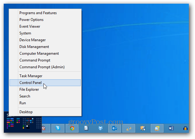 לוח הבקרה תפריט חשמל Windows 8