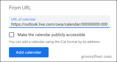 הוספת לוח שנה של Outlook ליומן Google באמצעות כתובת אתר