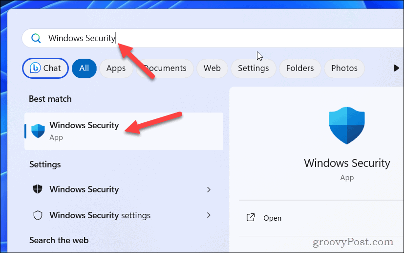 פתח את Windows Security