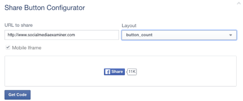 כפתור השיתוף של פייסבוק מוגדר לכתובת אתר