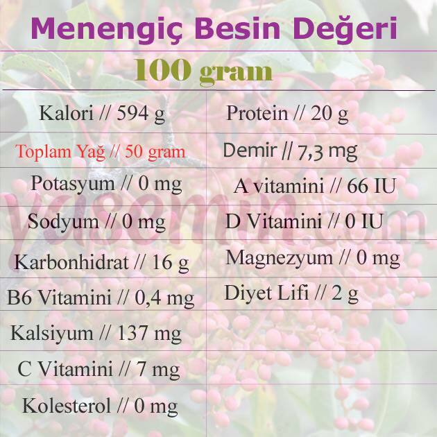 הערך התזונתי של menengiç 