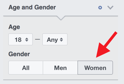 אם הקהל שלך כמעט כולו נשים, בחר נשים מתחת לגיל ומין.
