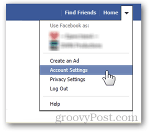 עמוד הבית של פייסבוק לחצן הגדרות חשבון העדפות שם המשתמש הגדרת כתובת אתר