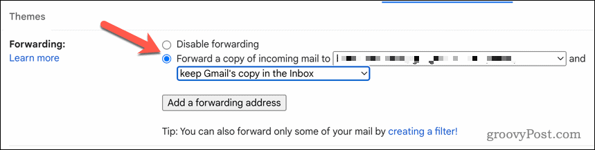 אפשר העברה של Gmail