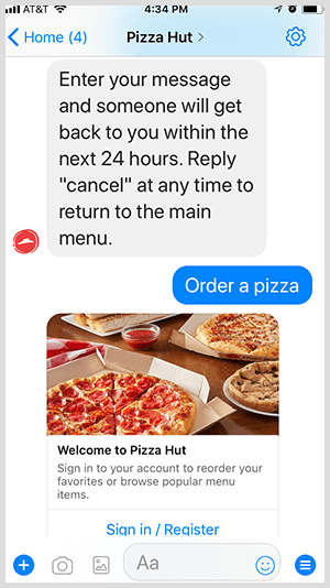 Pizza Hut מבצע אוטומציה של הזמנת פיצות באמצעות Bot Messenger.