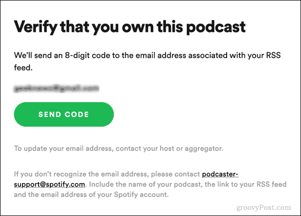 שלח קוד אימות לפודקאסט של Spotify