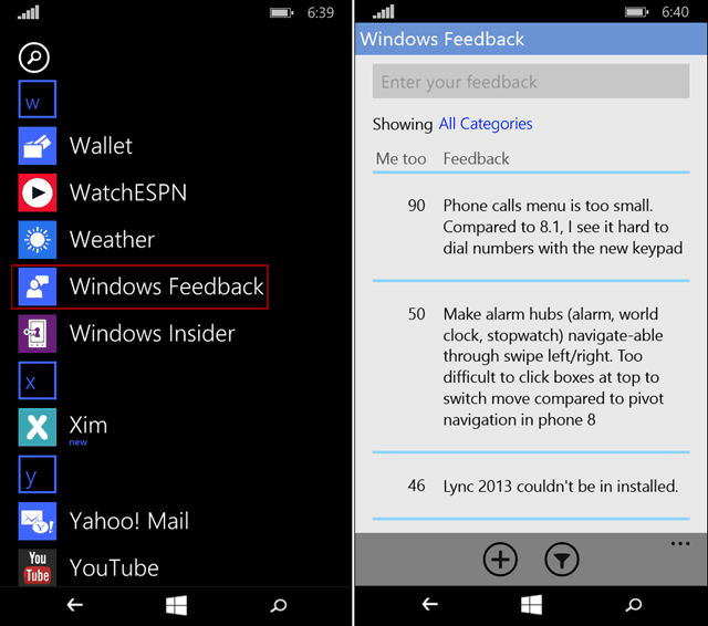 שלח משוב ב- Windows 10 לטלפונים בדרך הקלה