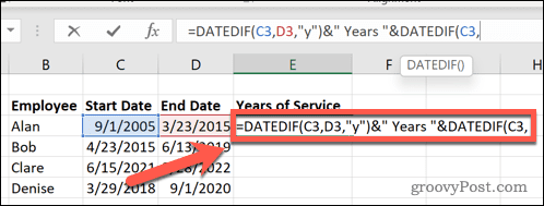 Excel dated אם תאריך התחלה של שנים
