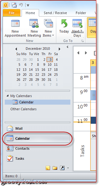 לוח השנה של גוגל ל- Outlook 2010