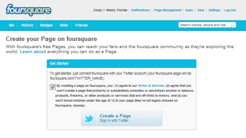 עמוד עסקי של foursquare