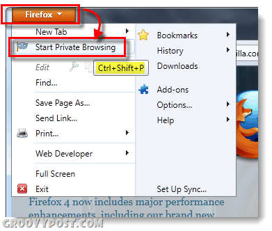 התחל גלישה פרטית ב- Firefox 4