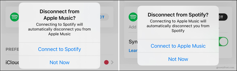 נתק את Apple Music ו- Spotify