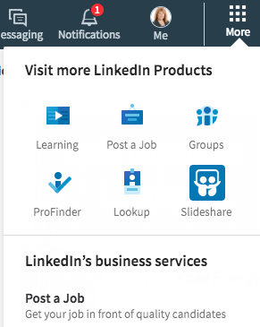 תוכלו למצוא המון קישורים ישירים בקטע 'עוד' של LinkedIn. ניתן גם ליצור דף חברה מכאן.