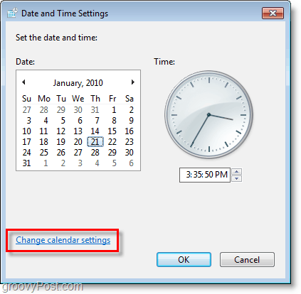 צילום מסך של Windows 7 - שנה את הגדרות לוח השנה