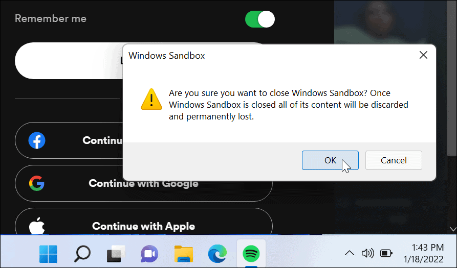 ודא כיבוי Windows Sandbox