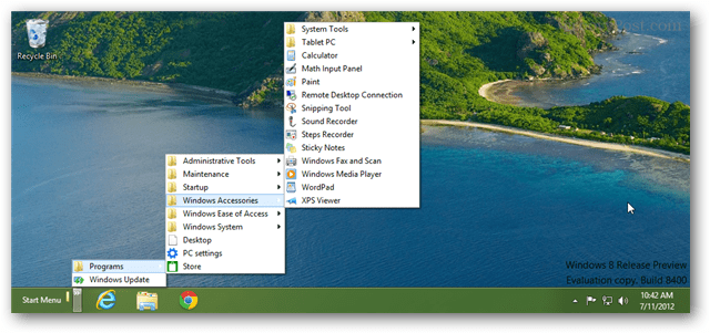 סרגל הכלים של התחל סרגל המשימות של Windows 8