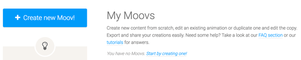 לחץ על הלחצן צור Moov חדש כדי להתחיל עם Moovly.