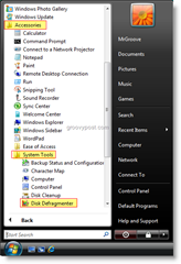 הפעל מאחה דיסק מתפריט התחלה של Windows Vista