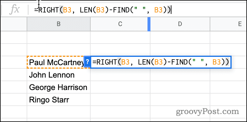 נוסחה המשתמשת ב-RIGHT ב-Google Sheets