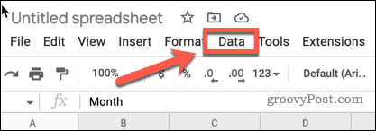 פתיחת תפריט הנתונים ב-Google Sheets