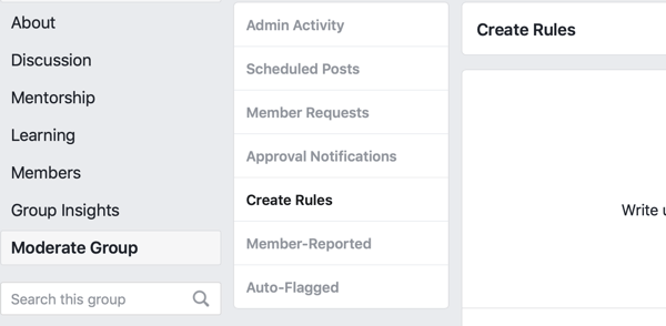 כיצד לשפר את קהילת קבוצות הפייסבוק שלך, אפשרות לתפריט פייסבוק ליצור כללים למתן את הקבוצה שלך