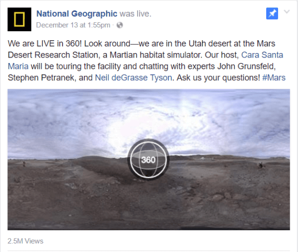 פייסבוק השיקה השבוע סרטון Live 360 ​​עם דו"ח נשיונל ג