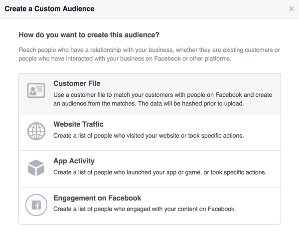 בחר קובץ לקוח כדי ליצור את הקהל המותאם אישית שלך בפייסבוק של מנויי העלון.