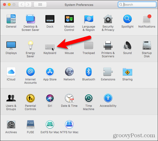 לחץ על מקלדת בהעדפות מערכת ב- Mac