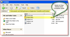 נקה את מטמון ההשלמה האוטומטי של Outlook - Windows XP