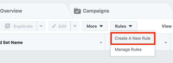 קמפיין מודעות פייסבוק יוצר כלל אוטומציה חדש.