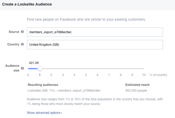 צור קהל דומה של פייסבוק מרשימת הדוא"ל שלך.
