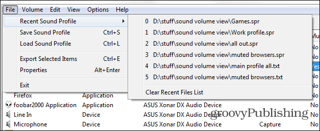 פרופיל הטעינה העיקרי של SoundVolumeView