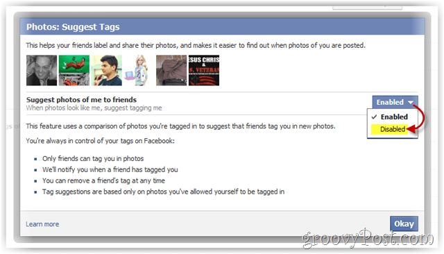 השבת את הפייסבוק שמציע תמונות שלך לחברים