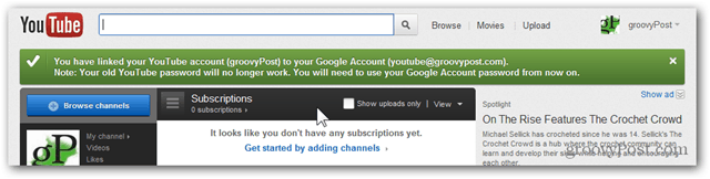 קשר חשבון YouTube לחשבון Google חדש - אישור - חשבון עבר