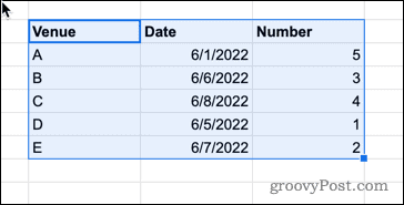 בחירת נתונים ב-Google Sheets