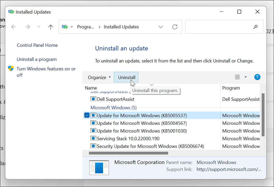 הסר את ההתקנה של עדכון מצטבר של Windows 11